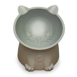 NICE PAWS - Tilted Elevated Cat Food Bowl - White/Grey/Blue/Pink - 1 Pc - Anti Vomit Raised Pet Bowl for Cats and Small Dogs - 100% Recycled Plastic
