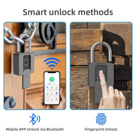 Fingerprint Padlock, Pothunder Smart Lock with APP Fingerprint Key, Keyed Heavy Anti-Theft Padlock, Biometric Waterproof Large Outdoor Padlock for Gate, Gym, Truck, School, Warehouse