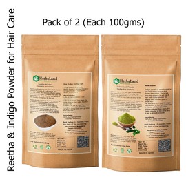 HerbsLand® Premium Amla and Indigo Leaf (Indigofera tinctoria) powder for Hair Care (100gm Each) (pack of 2) (200gm)