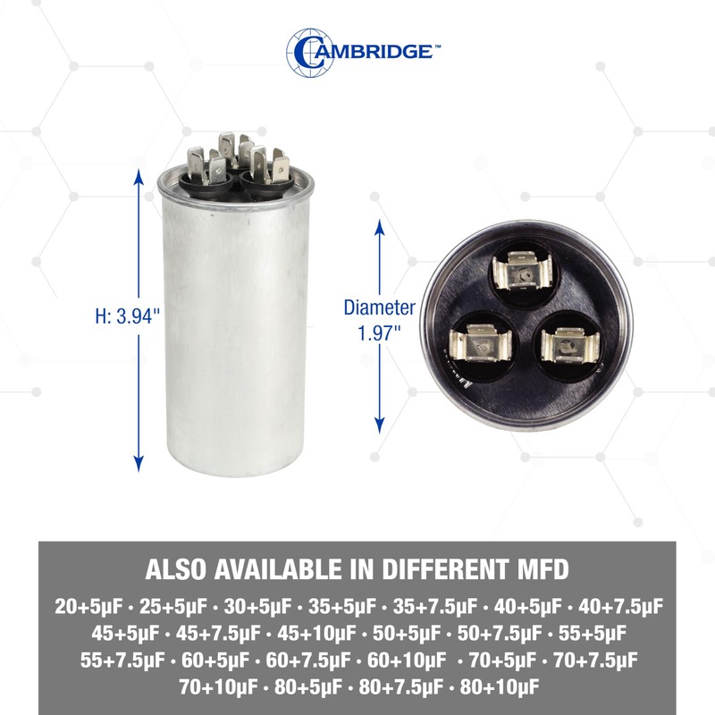 45+10uF 45/10 MFD ±5% 370/440VAC Dual Run Round AC Capacitor