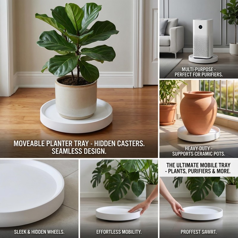 KangTeer 2-Pack 11.2 Inch Plant Caddy with Hidden Wheels, White