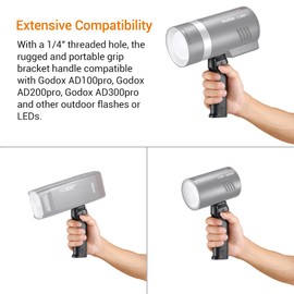 Godox FG-100 Flash Grip, Portable Flash Bracket Handle with 1/4" Screw Speedlite Holder, Compatible for Godox AD300 Pro/AD200 Pro/AD200 Pro II/AD200/AD100Pro and Other Outdoor Flash/LED Light