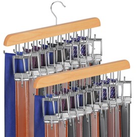 TOPIA HANGER 40 Hooks Belt Tie Hanger Space Saving for Closet, 2 IN 1 Belt Ties Racks Max 60 Belts with 60 Ties Capacity, Curved with Flat Hooks for Belts,Ties,Bras,Closet Organizers and Storage CT70N