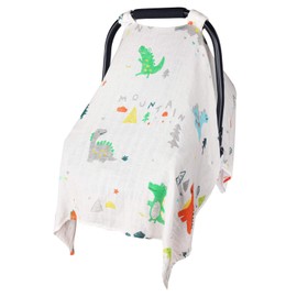 Muslin Baby Carseat Canopy for Girls Boys, Metplus Lightweight Infant Car Seat Cover, Breathable Carrier/Stroller Covers Fit Summer Spring Autumn, Large Size 47.2 x 35.4 inch, Crocodile Dinosaur