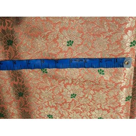 Silk Brocade Fabric 44" Peach and Green with Metallic White Gold Floral Jacquard BRO1038[3]