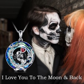 LILALO Nightmare Necklace Sterling Silver Crystal Jack and Sally Necklace Jack Skellington Jewelry Christmas Gifts for Women I Love You to The Moon and Back Jewelry Skull Jewelry Heart Pendant Necklace Birthday Gifts for Women Wife Daughter (Jack and Sal