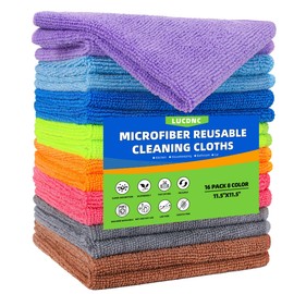 lucdnc Microfiber Reuseable Cleaning Cloths 16 Pack 8 Color 11.5"X11.5" Soft Rags Towels Cleaning Supplies for Housekeeping Kitchen Bathroom Car,Lint Free Wet and Dry Use