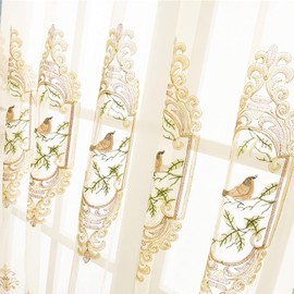 SLOW SOUL Set of 2 Panels Embroidered Birds Sheer Curtains for Living Room Bedroom Dining Room Curtains & Drapes High-end Curtain with Rod Pocket Beige Tulle 49W X 102L inch