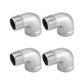 QWORK 3/4" Stainless Steel Street Pipe Fittings, 4 Pack 90 Degree Elbow Elbow, NPT Threaded Pipe Fitting, 3/4" NPT Male x 3/4" NPT Female