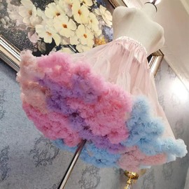 Acoolser Pannier Skirt, Tutu Skirt, Tulle, Petticoat, A-Line, Pannier, Volume, Fluffy, Skirt Pannier, 17.7 inches (45 cm), pink colorful