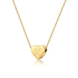 KENYG S925 Silver A-Z Capital Initial Heart Pendant Adjustable Necklaces for Women Girls Lady for Christmas Birthday Graduation Choker Gold Tiny Necklaces Fashion Jewellery (K)