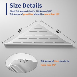 Bernkot Corner Shower Shelf 10", Brushed 304 Stainless Steel Slot Design Recessed Corner Shelves Bathroom Grout in Shelf for Tiled Wall, 2 Pack