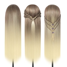 QUANMINXF Styling Head 28 inch Hairdresser Training Head 100% Synthetic Fiber Hair Styling Head, Training Head Hairdressing Head with Free Clamp and DIY Braiding Set (Golden)