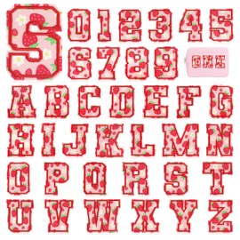 KINGSOW Strawberry Iron on Patches for Kids: 36PCS Preppy Letters A-Z and Numbers 0-9 Appliques for Clothing Backpacks Bags - Cute DIY Crafts for Parent-Child Activity Girls Daughter Gifts