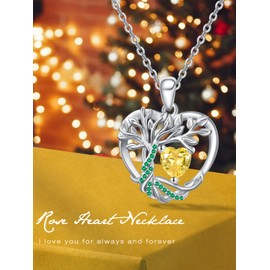 AENEAS - Collar con piedra natal de árbol de la vida para mujer, colgante de corazón de plata de ley con colgante de corazón de árbol de la vida, regalo para mujer, Plata esterlina, Sin piedra