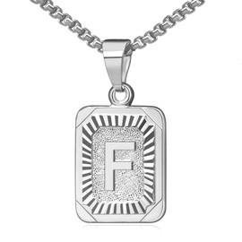 OIDEA Necklace with Letter A-Z, Silver Gold, Charm, for Men/Women, A-Z Letter Pendant, Rectangle Dog Tag Chain, Stainless Steel Wheat Chain, Jewellery Gift for Men and Women, Stainless Steel