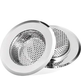 2 Kitchen Stainless Steel Sink Strainers Large Wide Rim 4.5" Diameter