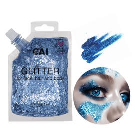 Glitter Gel Makeup- Face, Body & Hair (Moons Blue) Chunky Iridescent Holograph Stars & Moon, 3 oz | Cosmetic-Grade, Apply Without Glue, Easy to Take Off & Keep Skin Clean - for Concerts, Raves