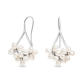 LILY LUSTRE 925 Sterling Silver Handpicked AAAA Quality Natural White Freshwater Cultured Pearl Earrings, Triple Pearl Flower Design Petite Cz Accents Drop Dangle Fishhook Earrings for Women, Silver