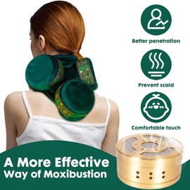 powerking 3-in-1 Smokeless Copper Moxa Box Set Moxibustion Treatment Tool Kit Portable Cloth Bag Belt for Waist Neck Knee Shoulder Back (Not Include Moxa)