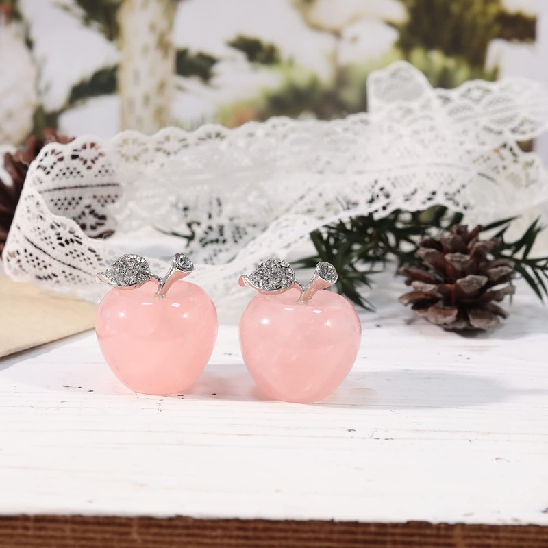 Lovionus89 Natural Rose Quartz Apple Statue, Healing Crystal Figurine Sculpture