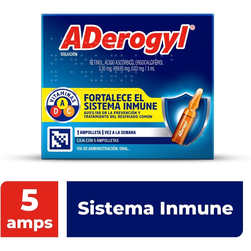 ADerogyl Multivitamínico 5 Ampolletas de 3 ml. Con Vitaminas A,