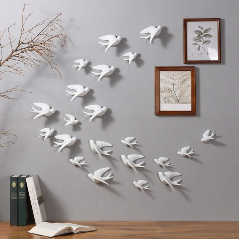 Dorlotou Pair Ceramic Sparrows Swallows Birds Dove White Wall Mounted
