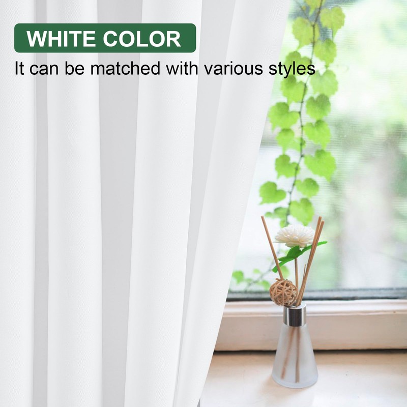 UFRIDAY White Bathroom Window Curtain with Hooks, Narrow Short Fabric