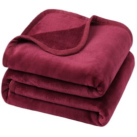 PiccoCasa Flannel Fleece Blanket Soft Lightweight Warm Fuzzy Blanket for All-Seasons, Luxury Comfy Decorative for Couch Living Room Burgundy Single (130 x 150cm)
