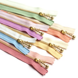 Y.K.K Zipper with Ball Combination Color Metal Fittings Gold, Set of 6, 4.7 inches (12 cm)