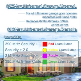877MAX Keypad with 2 Pack 893MAX Remote, Fit for Liftmaster Garage Door Opener Keyless Entry, Keypad Replace 878MAX 376LM 377LM 877LM 977LM, Remote Replace 893LM G953EV-P2 371LM 373LM 971LM 973LM