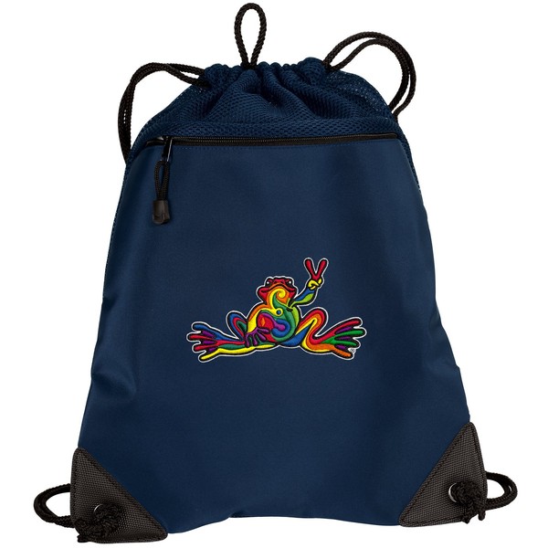 Peace Frog navy cinch backpack mesh microfiber