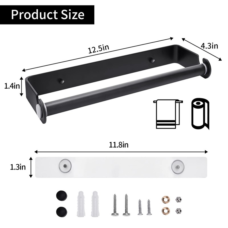 PEDORUBY Under Cabinet Paper Towel Holder, Adhesive or Drill Mount