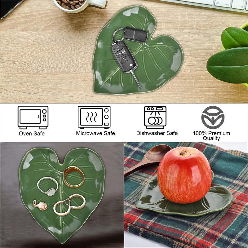 Ceramic Spoon Rest for Stove Top,Cute Green Leaf Shape Spoon