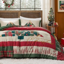 Bedsure Christmas Comforter Set King - Christmas Bedding Comforter Set with Christmas Tree, 3 Pieces, 1 Christmas Tree Printed Comforter and 2 Pillow Shams