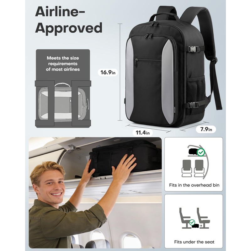 HOTOR Travel Backpack - TSA-Friendly Carry-On Backpack for Men &