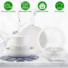 NewHome 17pcs Pots and Pans Set Non-Stick Cookware Frying Pan Induction Ceramic Cooktop