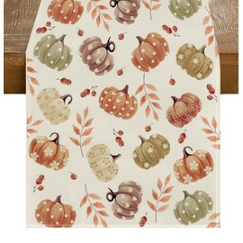 RABUSOFA Polka Dot Pumpkins Fall Maple Leaves Fall Table Runner,Seasonal Autumn Kitchen Dining Table Holiday Thanksgiving Decoration for Home Party Decor 13x108 Inch