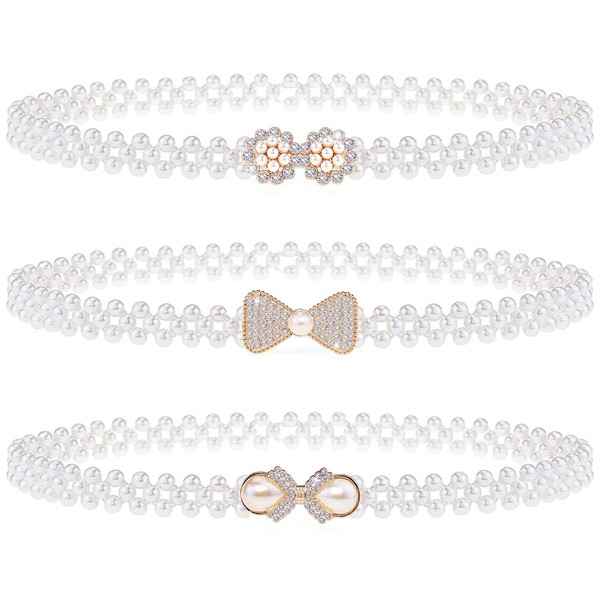 Gleamart Bow Waist Belt 3 Pcs Pearl Waist Belts Crystal
