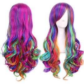 Ateid Women's Curly Rainbow Wig 70 cm + Hair Net