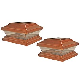 Woodway Solar Post Cap, in Copper, fits 5.5" Post, with Powerful LED Light and Wide Area Coverage, Pack of of 2