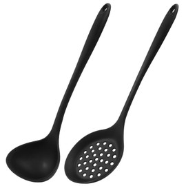 Jiozermi Silicone Soup Ladle and Slotted Spoon Set of 2, Heat Resistant Utensils for Cooking, Stirring, Serving, and Draining, Durable and Easy to Clean, Durable and Easy to Clean