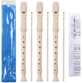 SANNIX 3 Pack 8 Hole Soprano Descant Recorder Instrument for Recorders with Cleaning Rod and Instruction German Style (Ivory White)