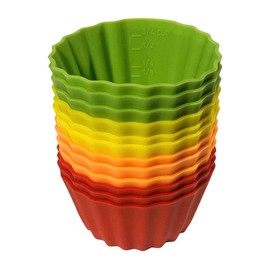 12 Pack Measured Baking Cups Jumbo Silicone Muffin Cup Reusable Non-Stick Liners Easy To Read Measurements Four Colors Flexible Durable Microwave & Dishwasher Safe by Baking Made Easy