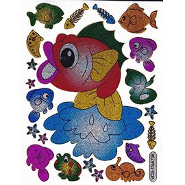 Fish Fish Animals Colourful Sticker 1 Sheet 135 mm x 100 mm Stickers Crafts Children 21 Pieces Party Metallic Look