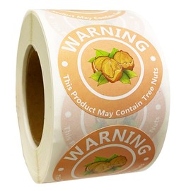1.5 Inch Contains Nuts Labels,Tree Nuts Allergen Labels,Allergy Warning Stickers,Food Advisory Labels for Food Packing,Retail and Restaurants,500 Pcs.