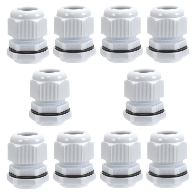 10 Pack M20 20mm IP68 Waterproof White Cable Glands, Suitable