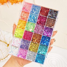 FINYQBET Gel con Brillos 24 Colores  Set 245 g, Brillo Intenso y Glow (se Activa con Luz UV), Resistente al Sudor y Lluvia, Cremoso y Fácil de...     