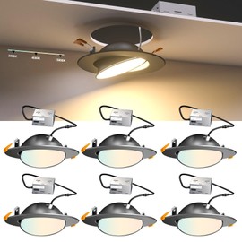 Lightdot 6 Pack 6 Inch LED Gimbal Recessed Lighting, 360°+90° Adjustable, 3CCT Selectable & Dimmable (5%-100%), 1300LM Ultra Bright Canless Downlight, ETL/FCC Certified for Living Room/Kitchen-Black