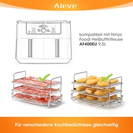 Aieve Hot Air Fryer Grill Grate Dehydrate Multi-Purpose Double Layer Rack Compatible with Ninja Foodi Hot Air Fryer AF400EU 9.5L Accessories for Air Fryer (Upgrade Version)